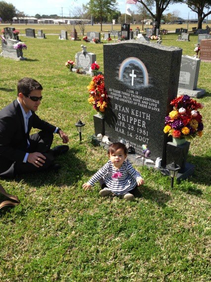 Damien Skipper and his daughter Ryan at the grave site of Ryan Keith Skipper (photo courtesy of the family).
