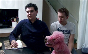 Gay Bashing victim David Beltier (l), partner Jeremy Mark (r), and their poodle Beauty.