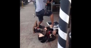 Video capture of stomping attack on trans woman in Atlanta.  GA Voice image.