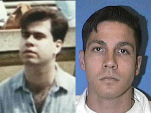 Paul Broussard (l) as he appeared in 1991, and Jon Buice in prison uniform [Equality Texas photo image].